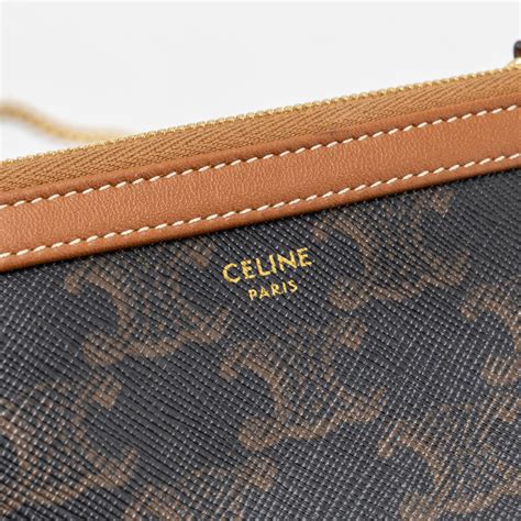 celine clutch with chain in triomphe canvas and lambskin tan|CLUTCH WITH CHAIN IN TRIOMPHE CANVAS AND .